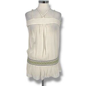 Angie Sheer Sleeveless Top Embroidered Waistband White Size Medium NWT